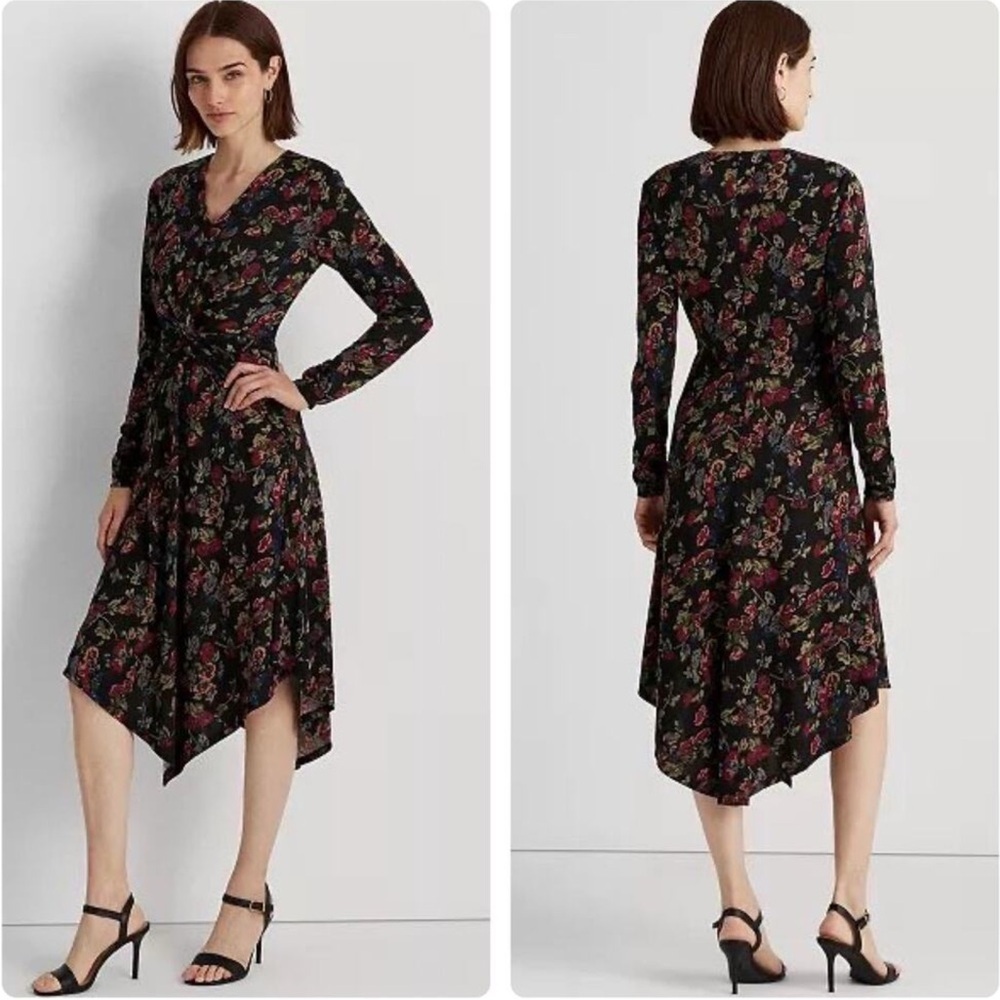 LAUREN RALPH LAUREN Floral Surplice Jersey Dress Size 4 and 8 - Picture 5 of 12